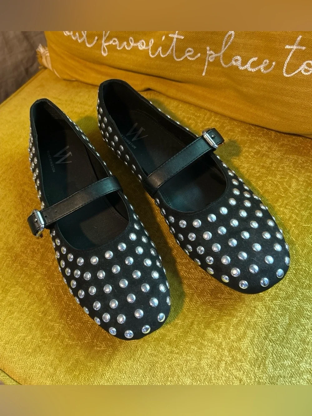 by almart Girls' Black Studded Mary Jane Flats